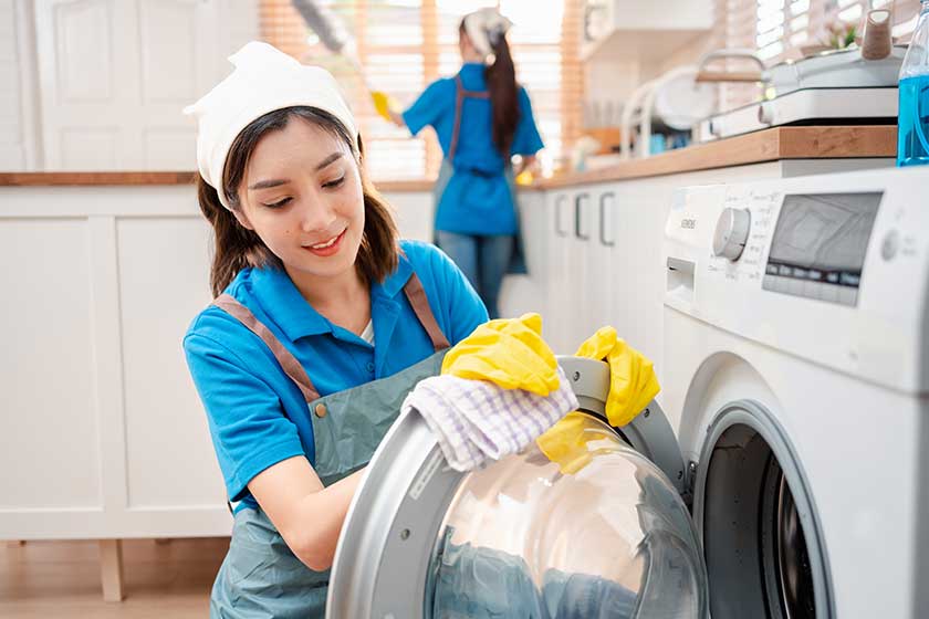 female cleaning dust in home, cleaning agency small business